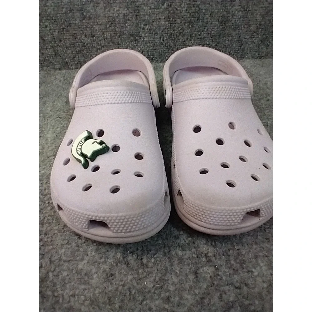 Crocs Classic Clog Kids Size J4 Pink Lavender Spartan Helmet Charm